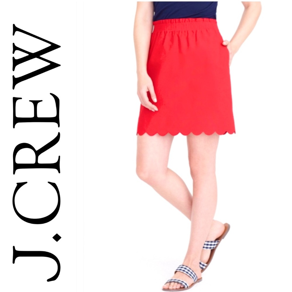 NWT J.Crew Scalloped Hem Sidewalk Poppy Red Skirt Women’s Size 00